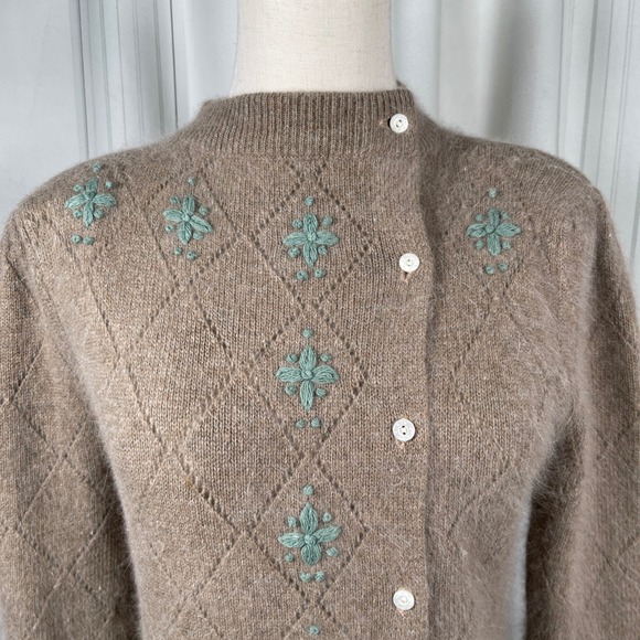 Vintage Stanley Blacker Angora Lambswool Embroidered Cardigan Medium - Picture 2 of 13